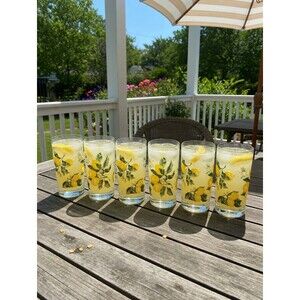 Vtg Set of 6 Royal Norfolk Lemon Tumblers - 16oz Drinking Glasses SIGNED CRISA